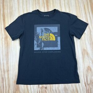 The North Face Men's Short Sleeve T Shirt Black M‎ Big Logo Faded Worn Hiking